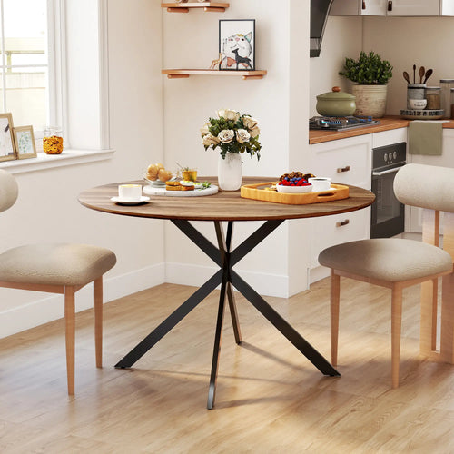 47 Inch Round Kitchen Table, Industrial Dining Table, Dark Brown Black