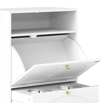 Dog Feeding Station, Food Storage Cabinet, 2 Elevated Bowls, White, White Dog Bowls at Gallery Canada