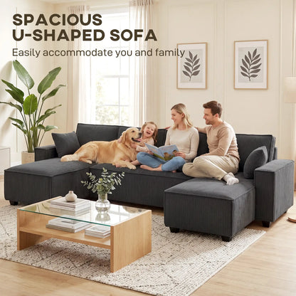 Modular U Shaped Sectional Sofa, Double Chaises, Spring Cushions, Dark Grey L Shaped Couchs at Gallery Canada
