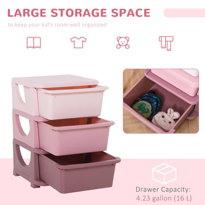 3 Tier Kids Toy Organizer, 3 Plastic Drawers, Pink Baby & Kids Storage at Gallery Canada