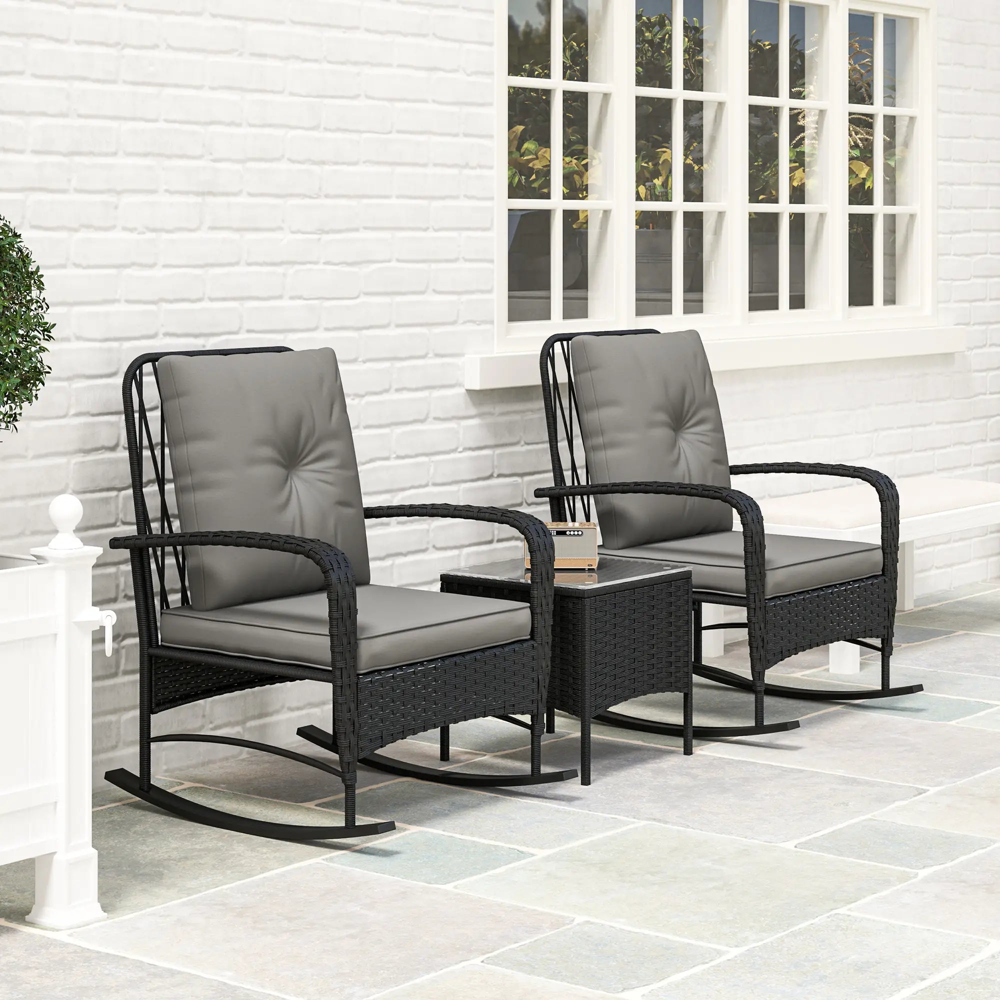 3pc Rattan Bistro Set, Wicker Patio Furniture, Rocking Chairs, Grey Bistro Sets at Gallery Canada