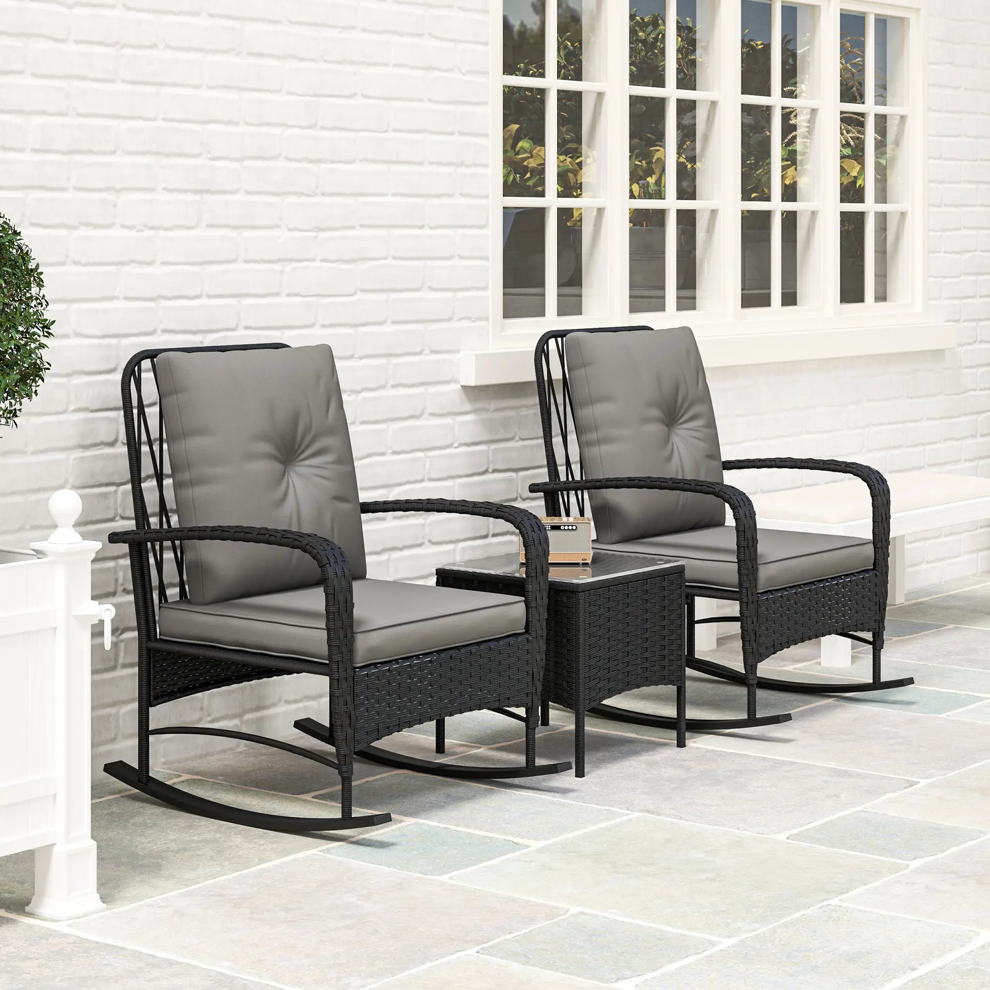3pc Rattan Bistro Set, Wicker Patio Furniture, Rocking Chairs, Grey Bistro Sets at Gallery Canada