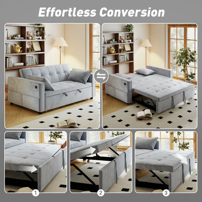 3-In-1 Convertible Sofa Bed, Pull Out Sleeper, Adjustable Backrest, Light Grey 2-Seater Sofas at Gallery Canada