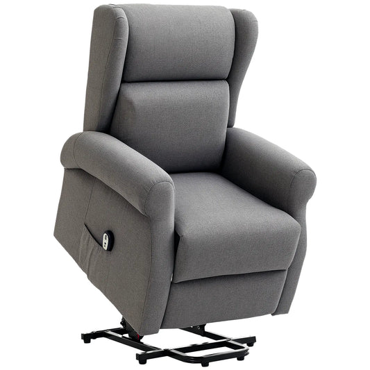Wingback Lift Chair, Power Recliner with Footrest, Remote, Side Pockets, Grey Electric Power Lift Chairs Grey at Gallery Canada