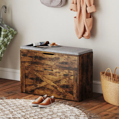 Shoe Storage Bench with Flip Drawer, Lift Top, Seat Cushion, Rustic Brown Shoe Storage Cabinets & Racks at Gallery Canada