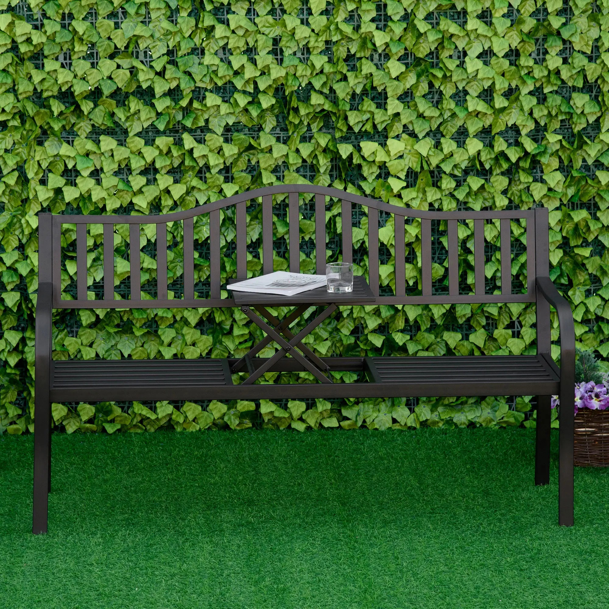 Metal Outdoor Bench with Liftable Table, Patio Loveseat, Garden Bench, Black Outdoor Benches at Gallery Canada