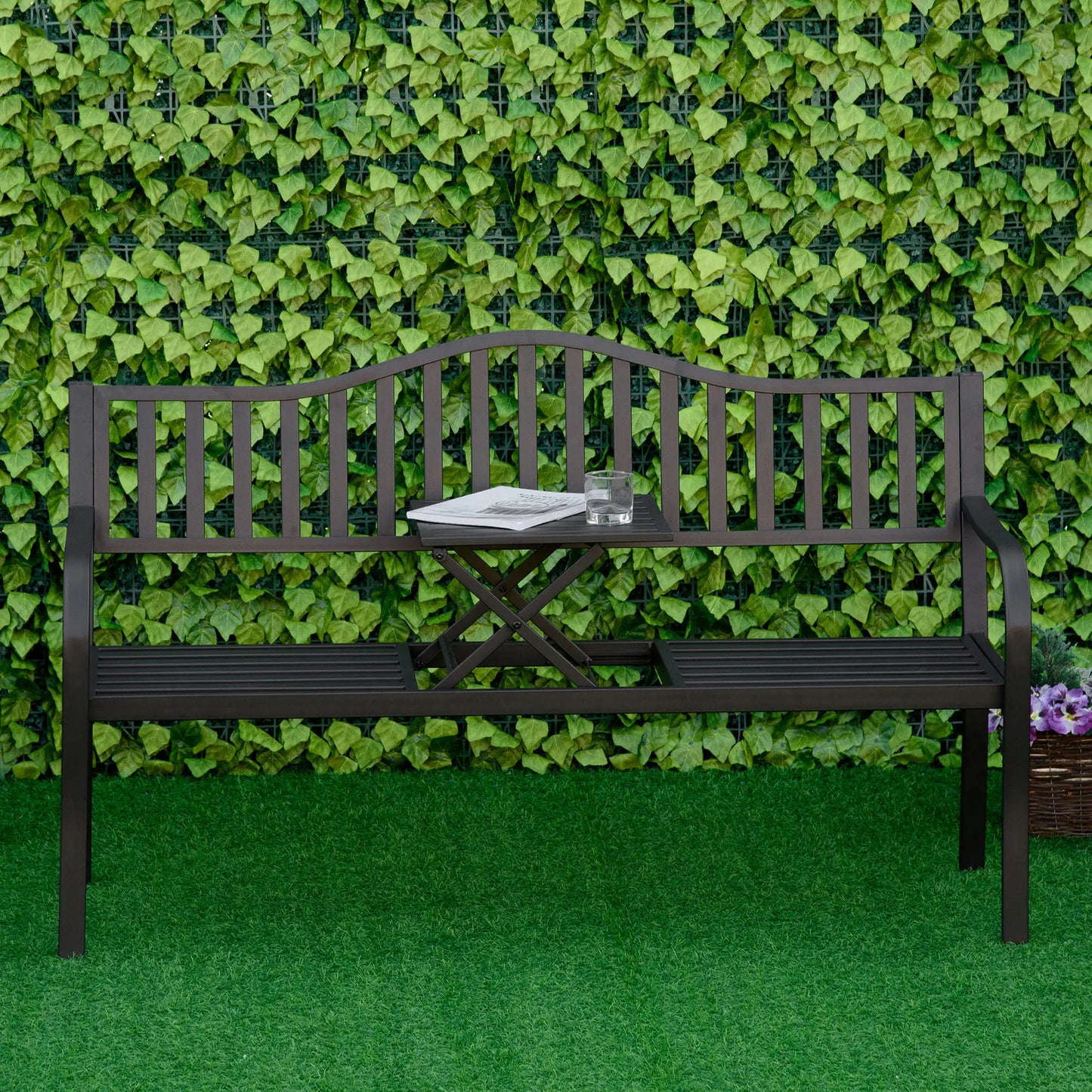 Metal Outdoor Bench with Liftable Table, Patio Loveseat, Garden Bench, Black Outdoor Benches at Gallery Canada