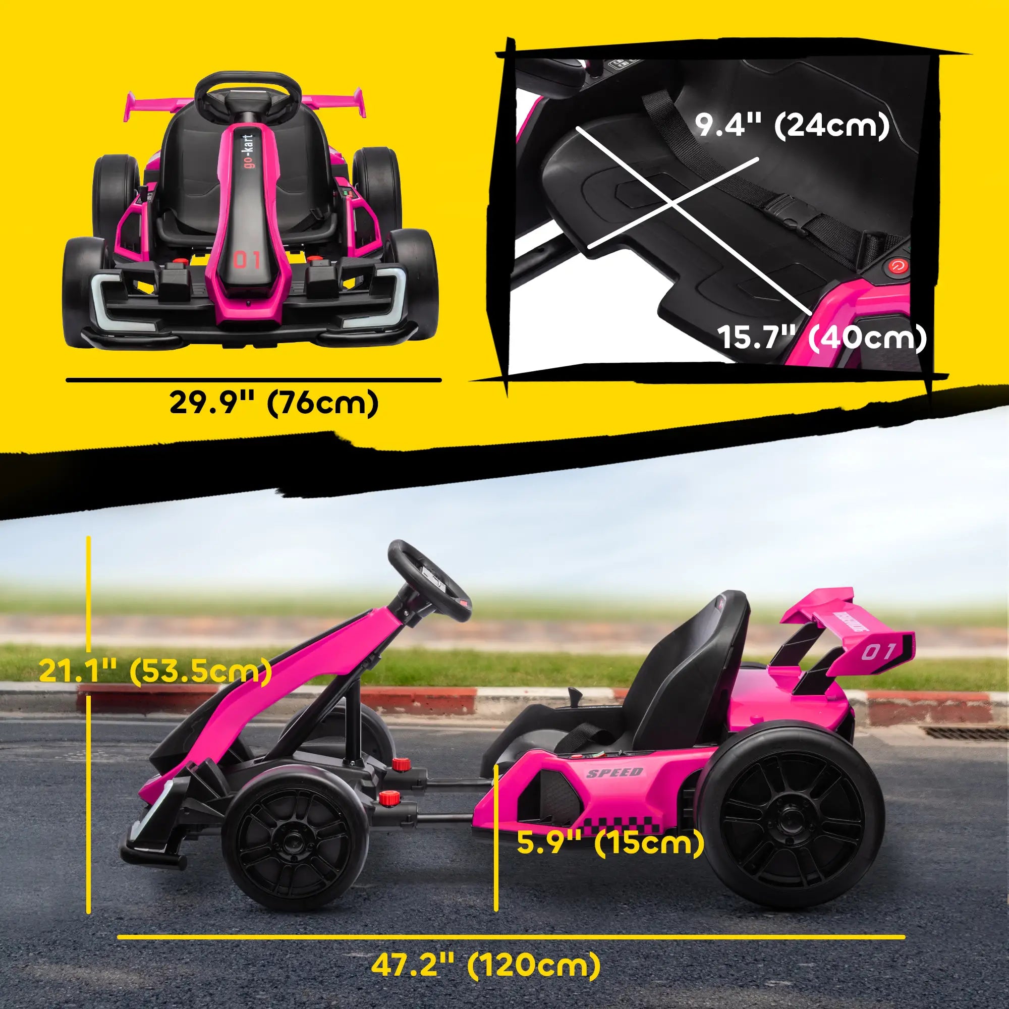 24V Electric Go Kart, Battery Powered Kids Drift Kart, Adjustable Seat, Pink Electric Ride On Toys at Gallery Canada