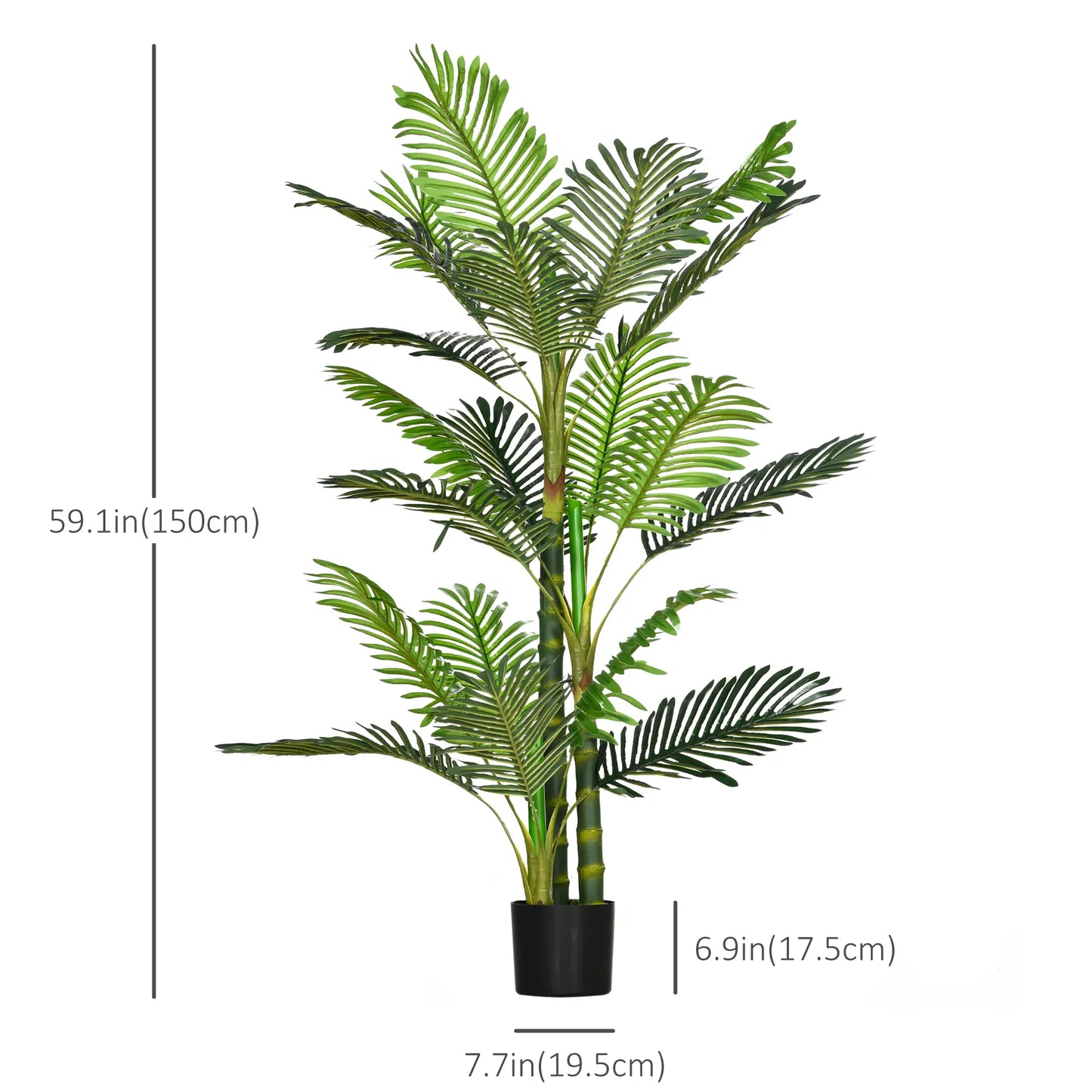 Artificial Areca Palm Tree in Pot, 21 Leaves, 8"x8"x60", Green Artificial Trees at Gallery Canada