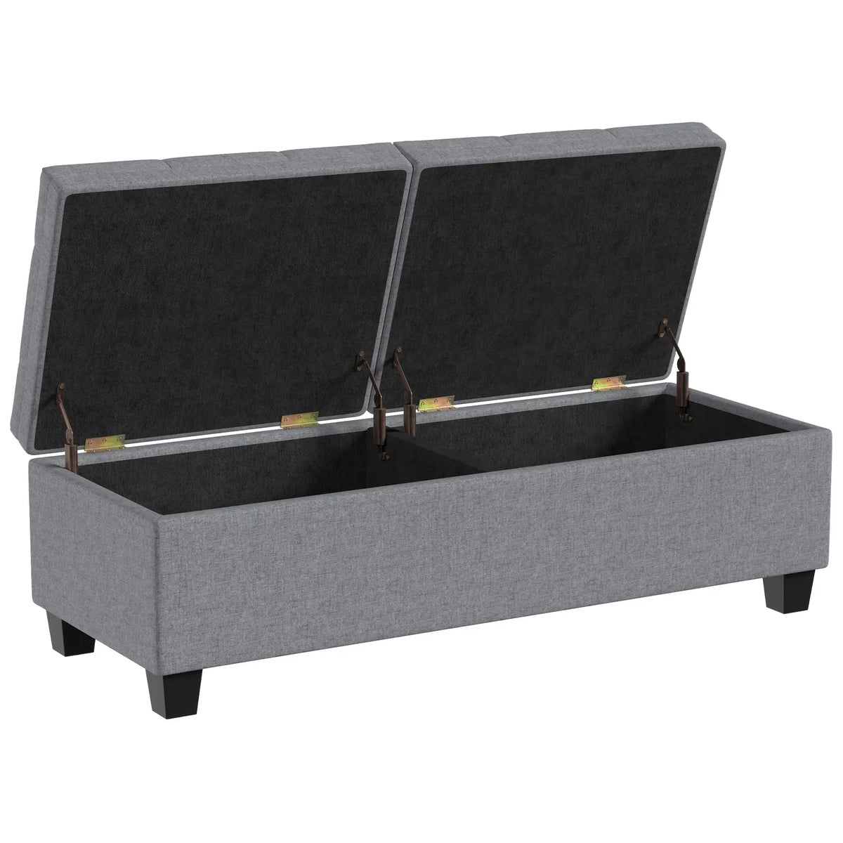 51.2" Storage Ottoman Bench, 2 Compartments, Dark Grey, Dark Grey
