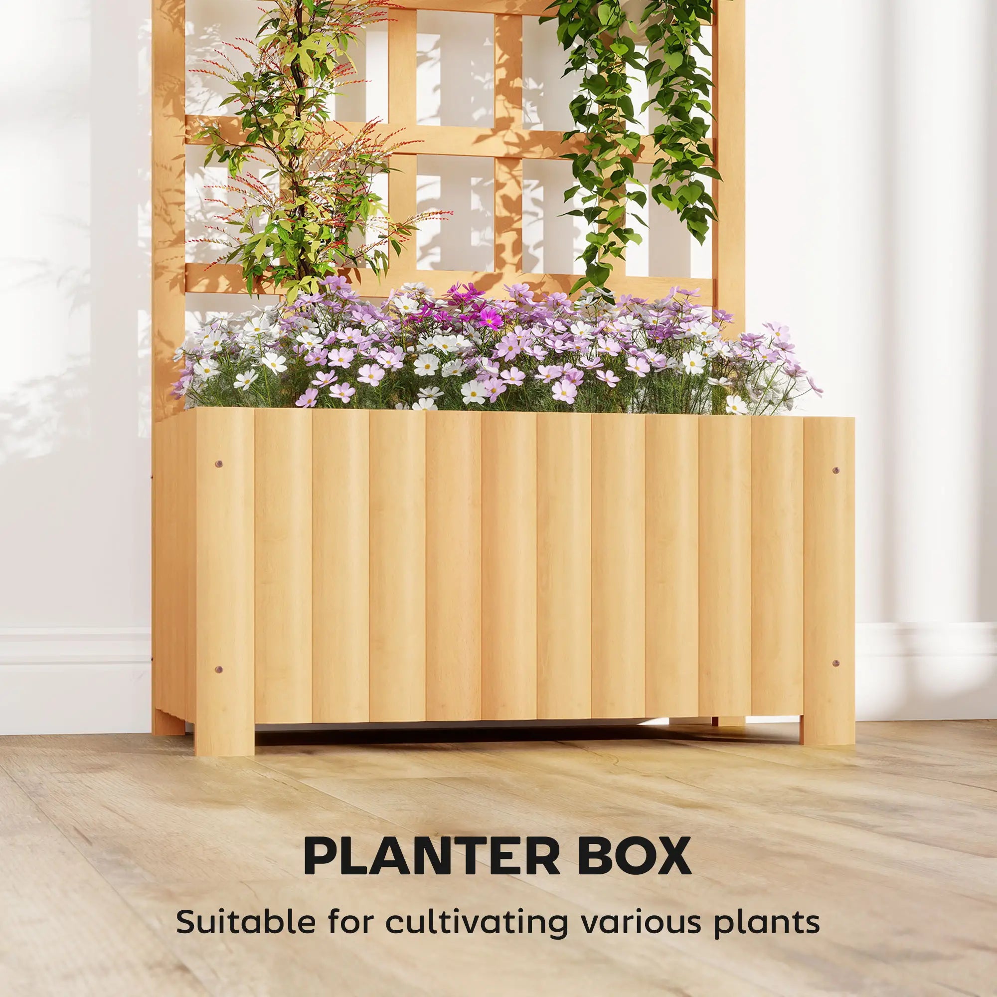 Wooden Raised Garden Bed With Lattice Trellis, Outdoor Elevated Planter Box Wooden Planter Boxes at Gallery Canada
