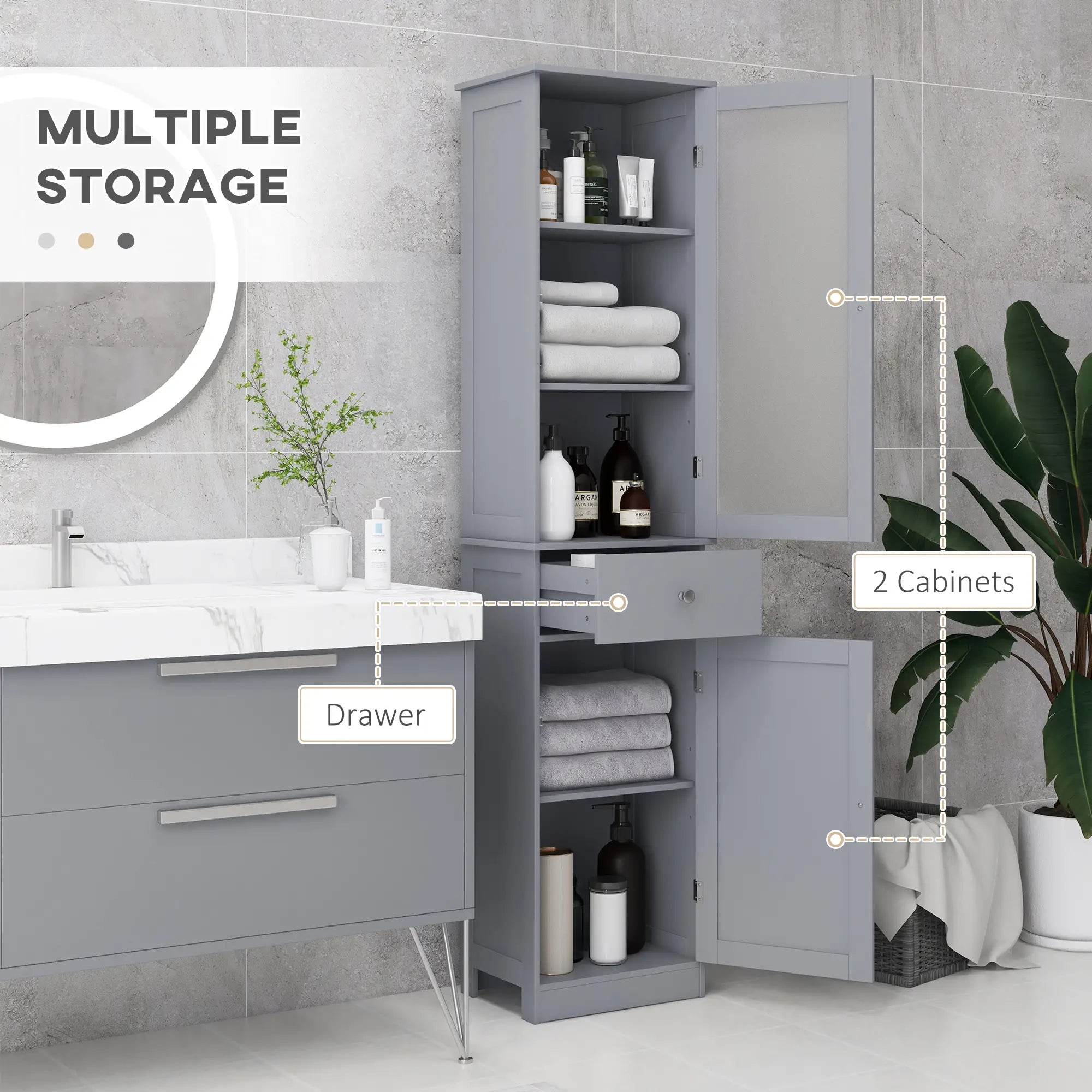 Tall Bathroom Cabinet, 2 Doors, Adjustable Shelves, Grey Bathroom Cabinets at Gallery Canada