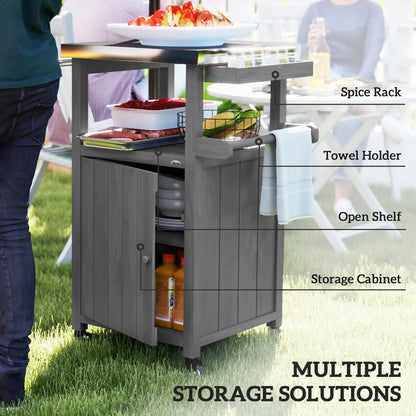 Grill Table With Stainless Steel Top, Pizza Oven Table, Storage Cabinet, Dark Grey Outdoor Grill Carts at Gallery Canada