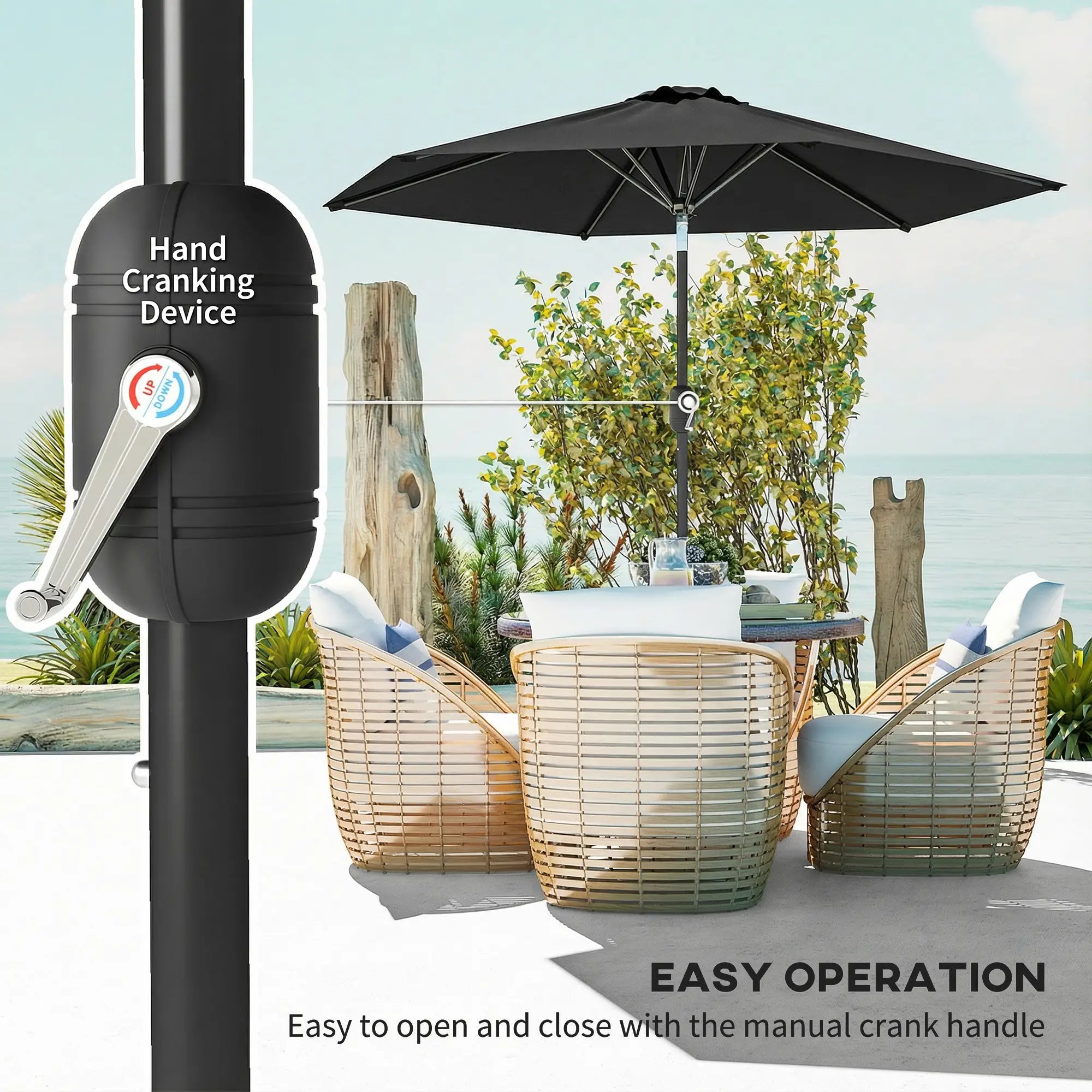Patio Sun Umbrella, Outdoor Parasol, 6 Ribs, Black Sun Umbrellas at Gallery Canada