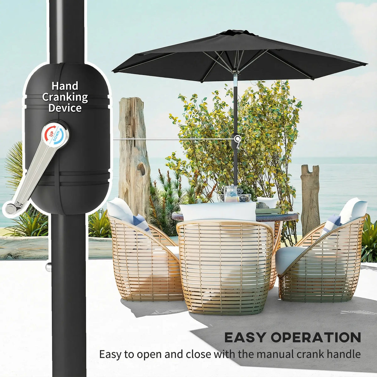 Patio Sun Umbrella, Outdoor Parasol, 6 Ribs, Black Sun Umbrellas at Gallery Canada