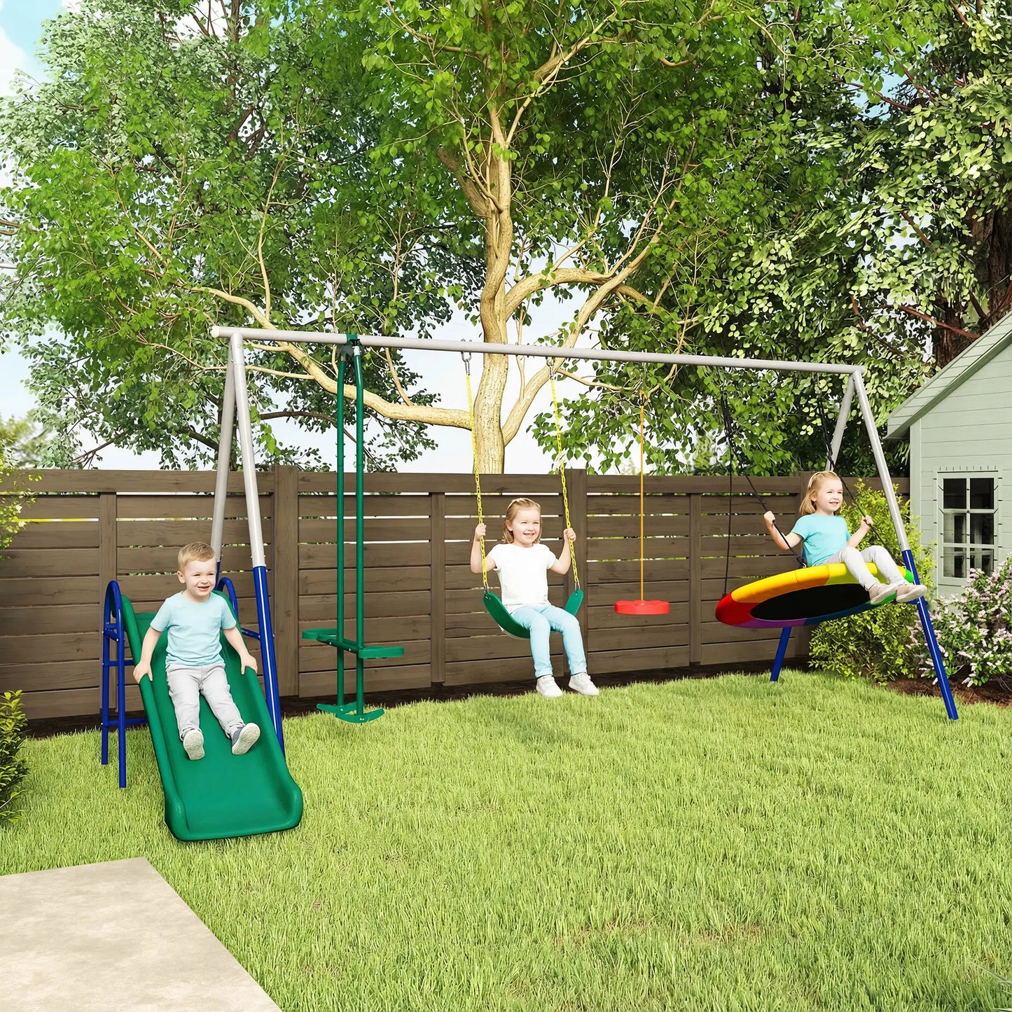 Kids Swing Set With Slide, Swings, Glider, 770lbs Capacity, Ages 3-8, Multicolour Gym Sets & Swings at Gallery Canada