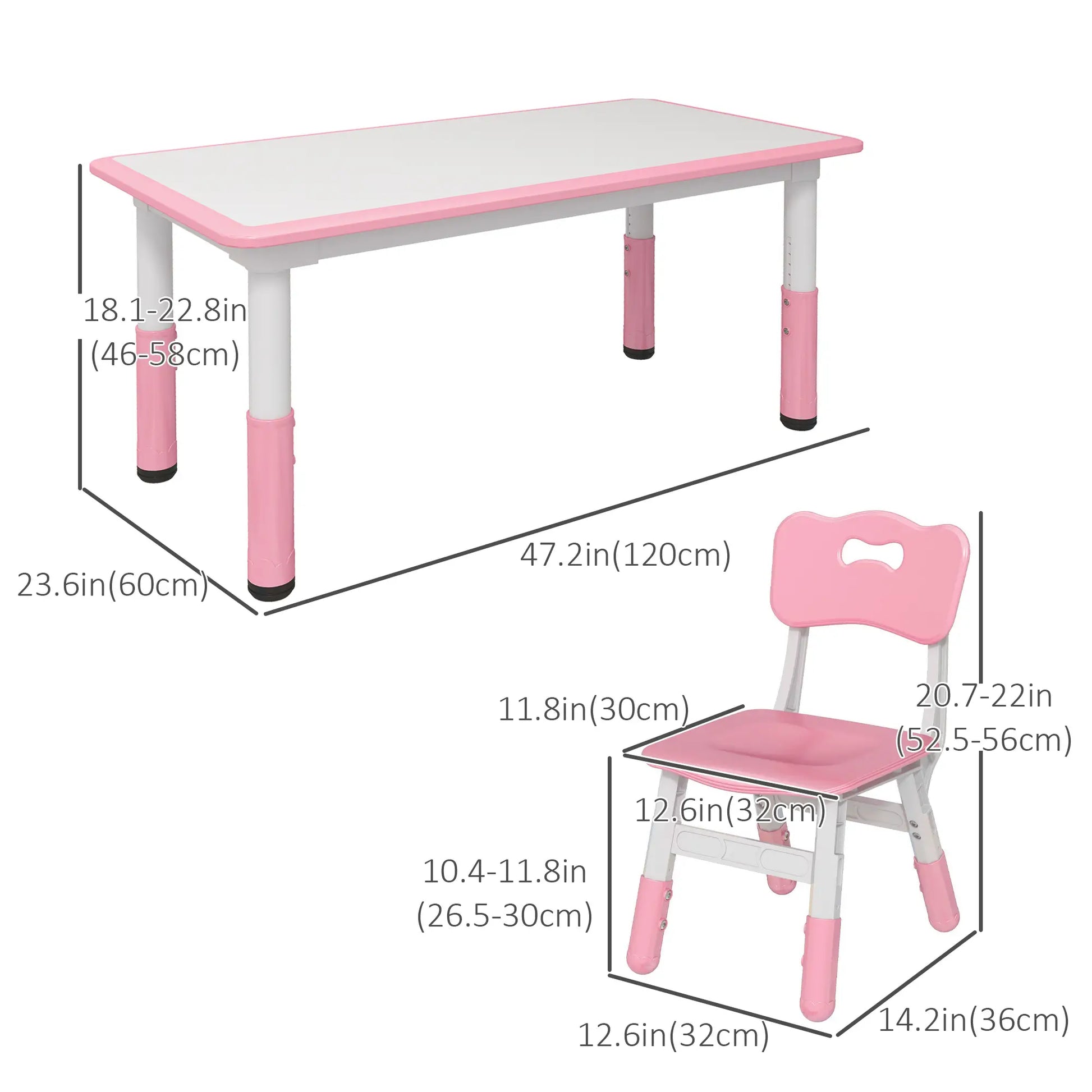 Kids Table and Chair Set, 4 Chairs, Adjustable Height, Pink Kids Table Sets at Gallery Canada