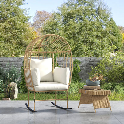 Oversized Rocking Chair, Indoor Outdoor Egg Chair, Thickened Cushions, Wicker Patio Lounger, Beige Outdoor Rocking Chairs at Gallery Canada