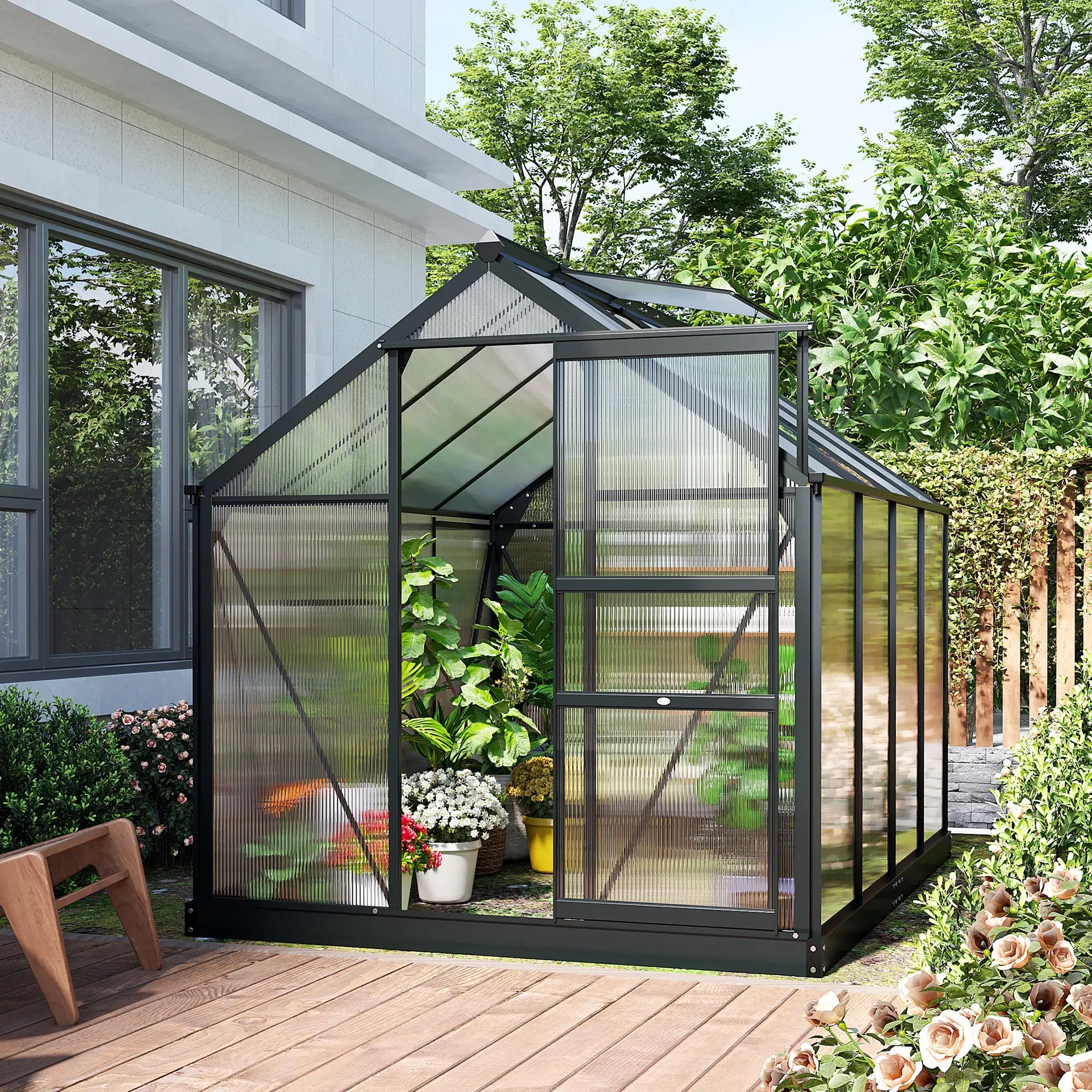 Greenhouse Garden, Outdoor Kit, PC Board Sliding Door, 6.2' x 8.3' x 6.6', Grey Walk In Greenhouses at Gallery Canada