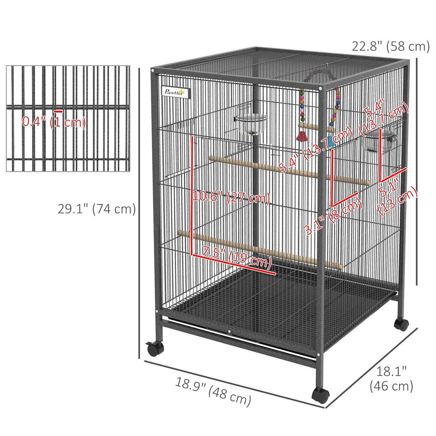 29" Bird Cage for Parrots, Lovebirds, Budgies, Finches, Flight Cage, Grey Bird Cages at Gallery Canada