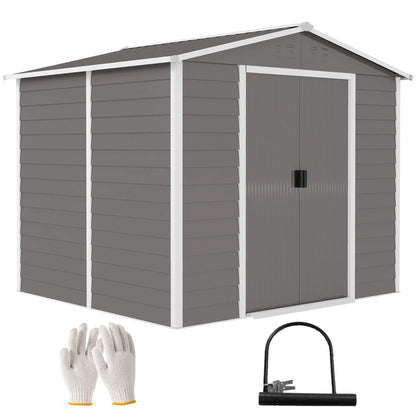 8' x 7' Outdoor Storage Shed, Galvanized Metal, Lockable Doors, Light Grey Sheds at Gallery Canada