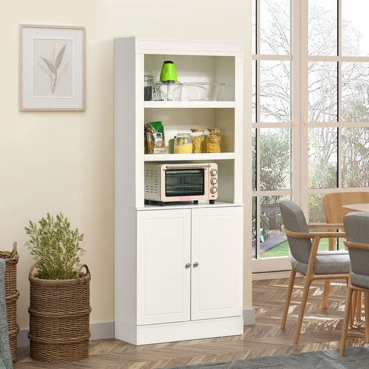 72" Kitchen Buffet with Hutch, Freestanding Cupboard, Pantry with 6-Tier Shelving, 2 Doors Cabinet with Adjustable Shelves, White, Wood Grain - Gallery Canada