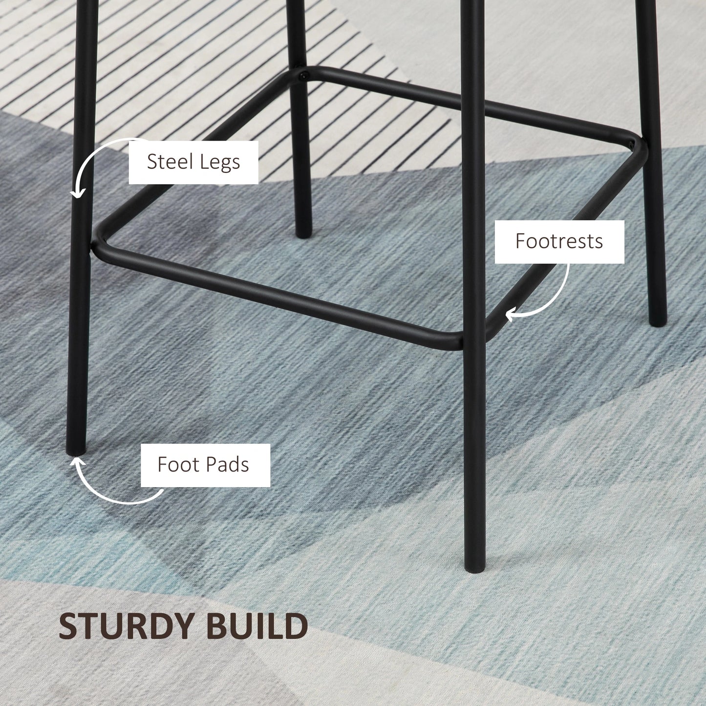 Upholstered Counter Height Bar Stools, Set of 2, 26", Steel Legs Bar Stools at Gallery Canada