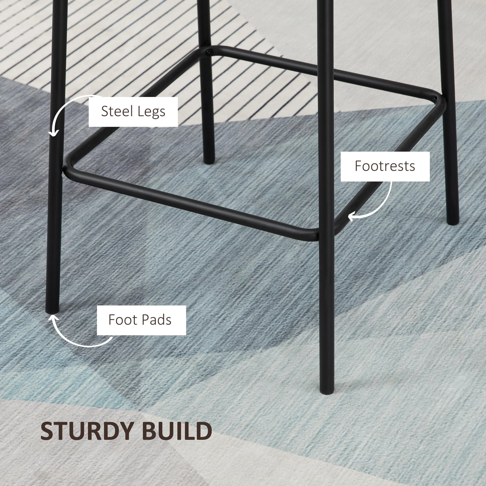 Upholstered Counter Height Bar Stools, Set of 2, 26", Steel Legs Bar Stools at Gallery Canada