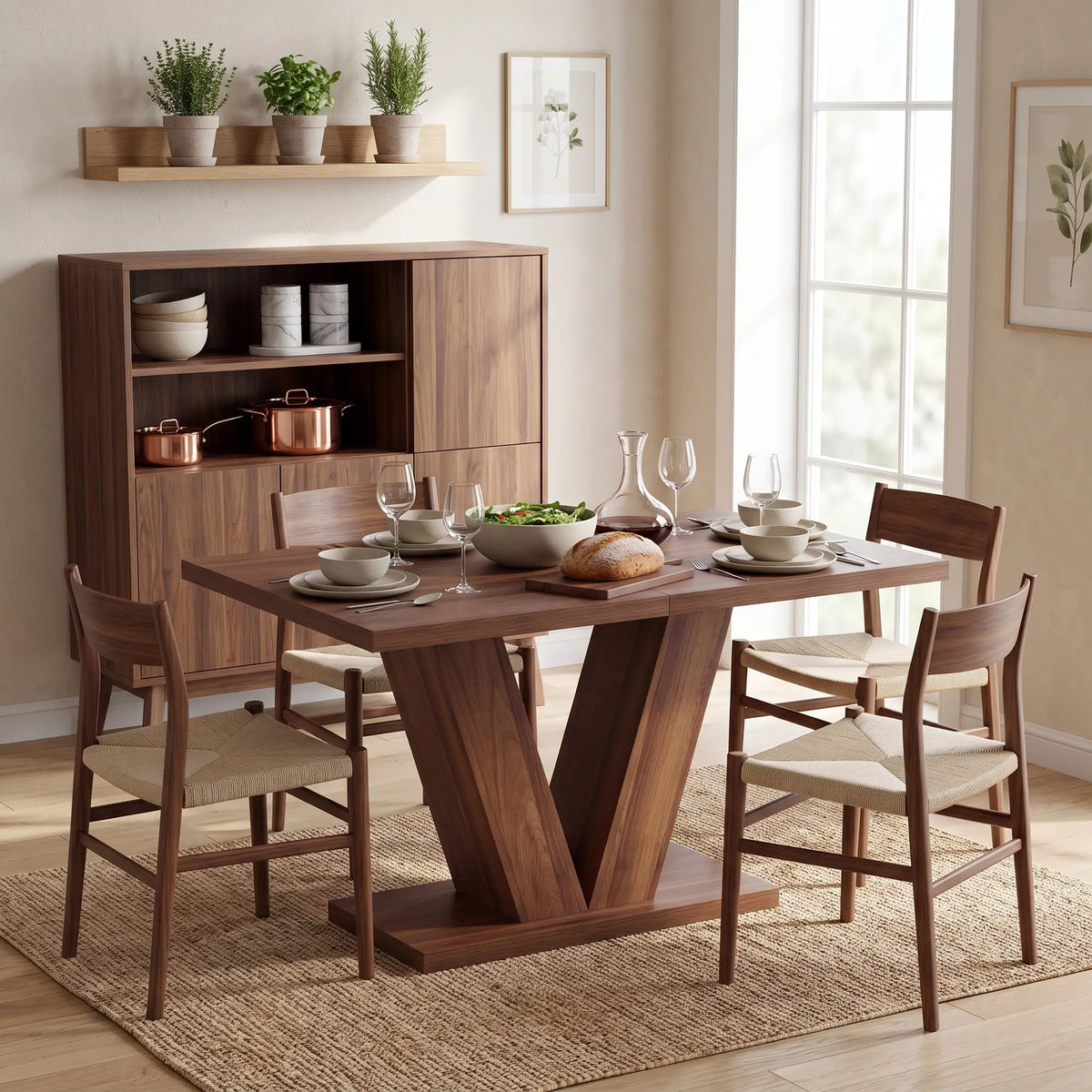 Modern Kitchen Dining Table For 4 People, Walnut