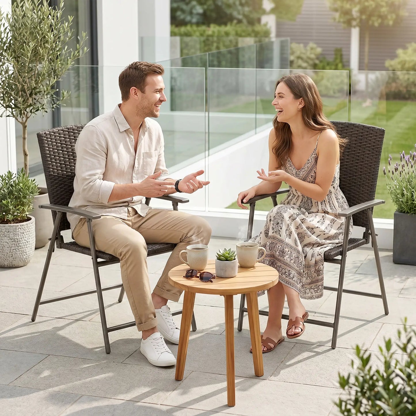 Wicker Dining Chair Set of 2, Foldable Rattan, Steel Frame, Brown Patio Chairs at Gallery Canada