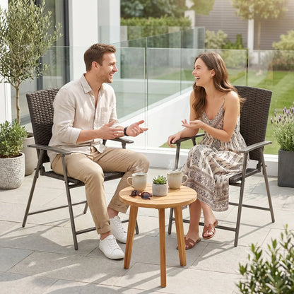Wicker Dining Chair Set of 2, Foldable Rattan, Steel Frame, Brown Patio Chairs at Gallery Canada