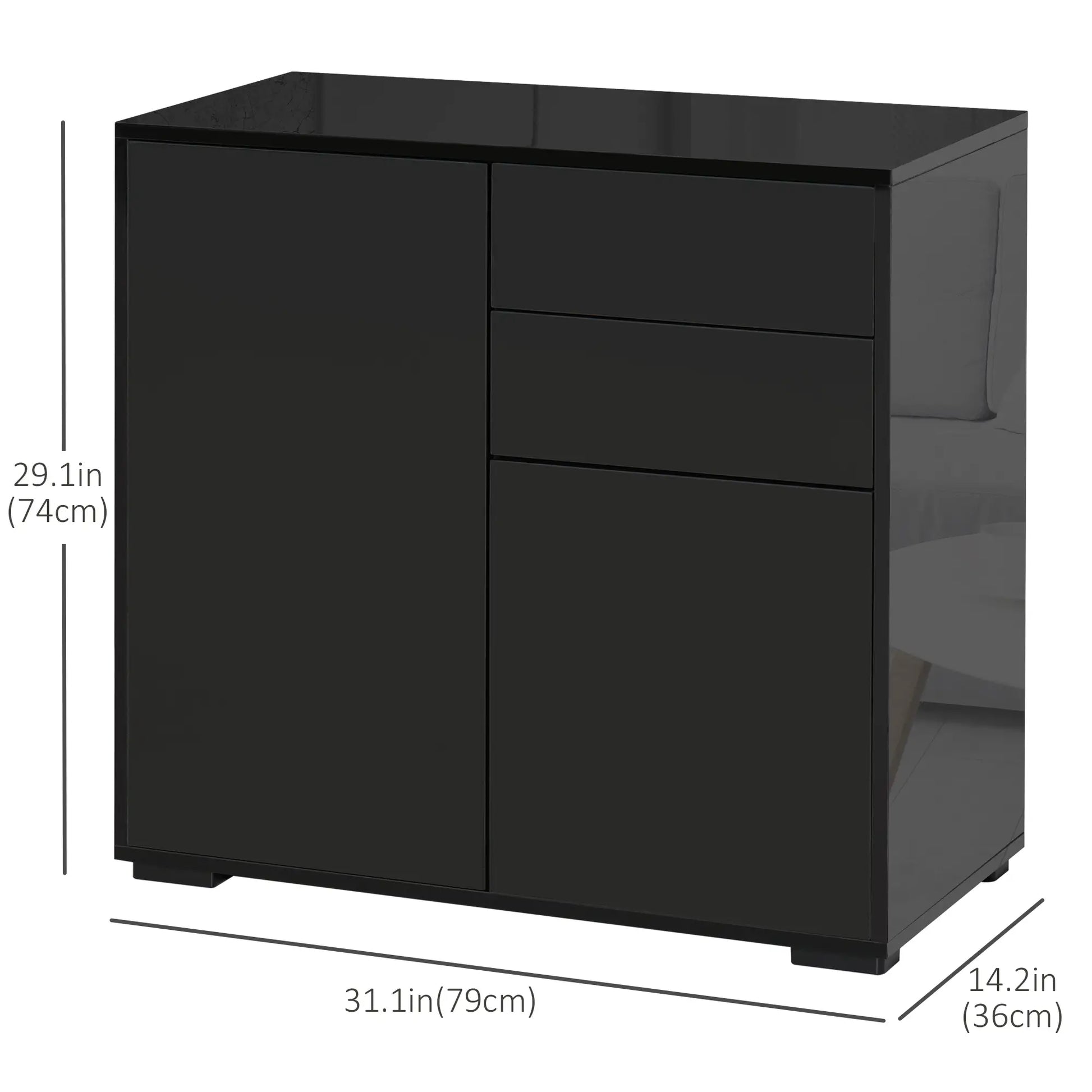 High Gloss Buffet Sideboard, 2 Drawers, 2 Doors, Adjustable Shelf, Black Bar Cabinets at Gallery Canada