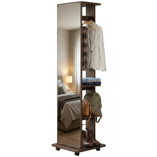 Full Length Floor Mirror With Storage Shelves, Wood Grain, Brown Full Length Mirrors Brown with Wood Grain Effect at Gallery Canada
