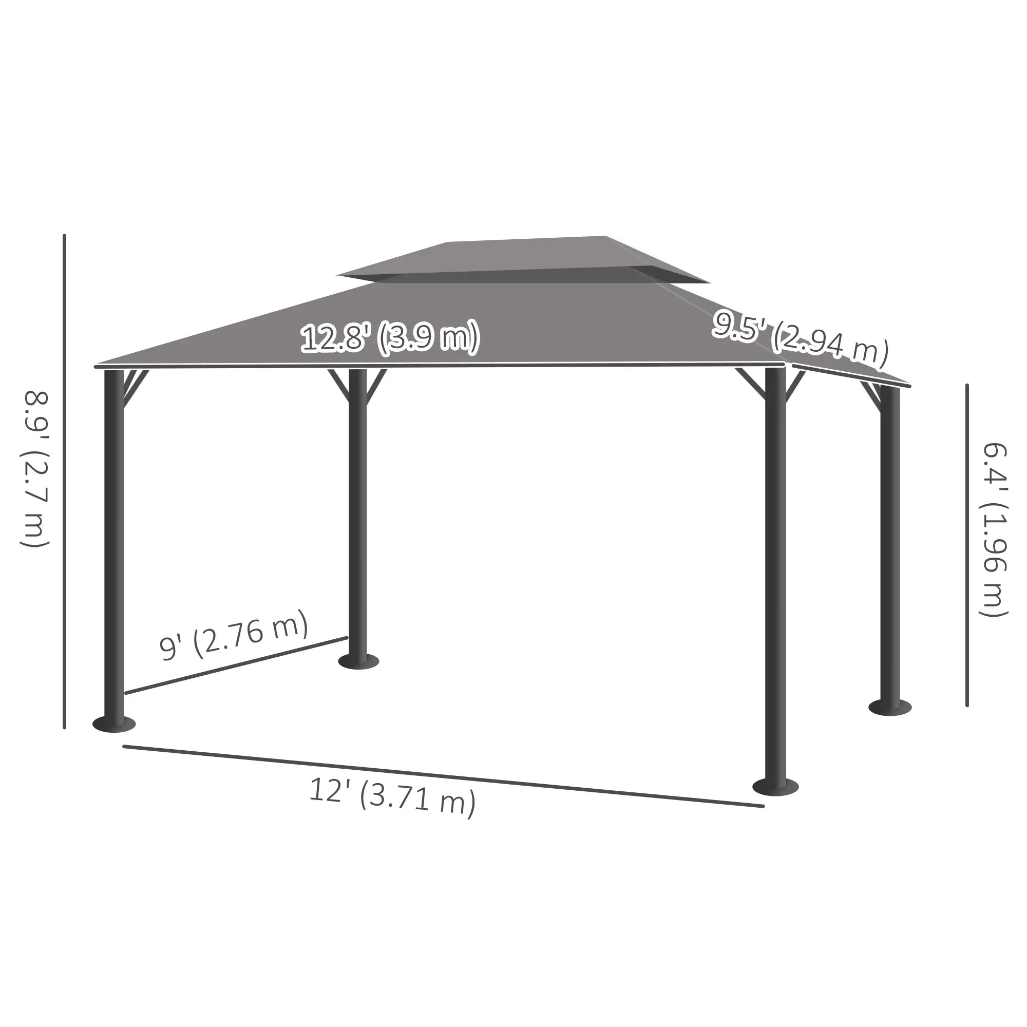 13' x 10' Gazebo, Polyester Roof, Mesh Sidewall, Aluminum Frame, Light Grey Gazebos at Gallery Canada