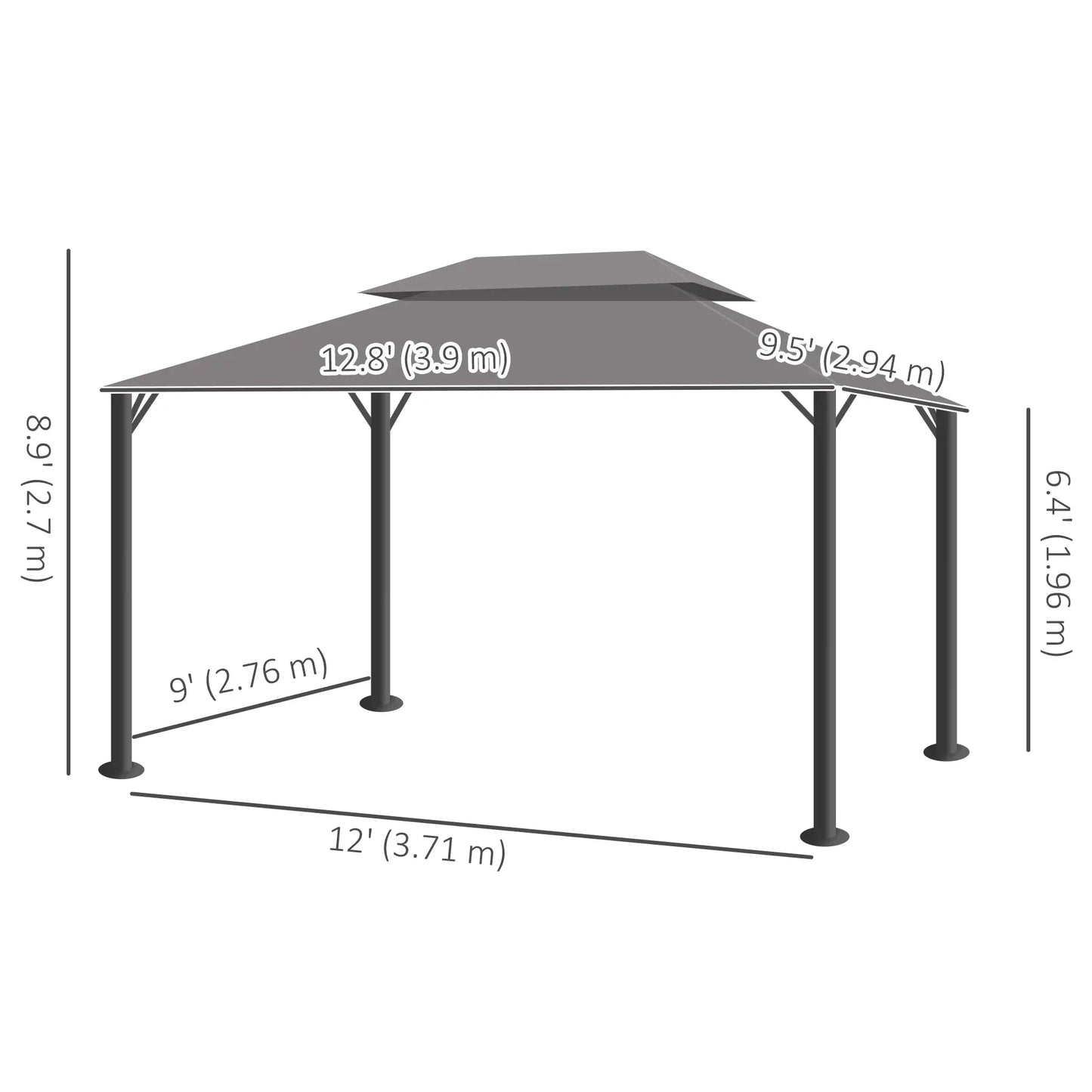 13' x 10' Gazebo, Polyester Roof, Mesh Sidewall, Aluminum Frame, Light Grey Gazebos at Gallery Canada