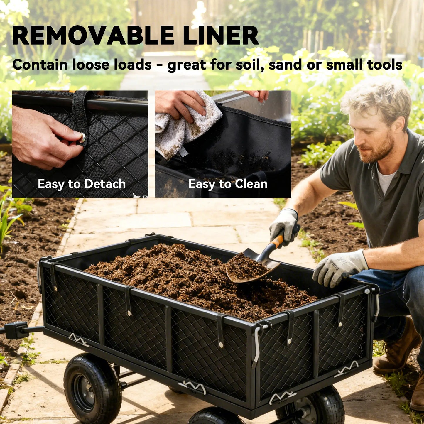 Steel Garden Cart, Utility Wagon, Removable Liner, Quick-Release Sides, 10" Wheels, 660lbs Capacity Folding Garden Carts at Gallery Canada