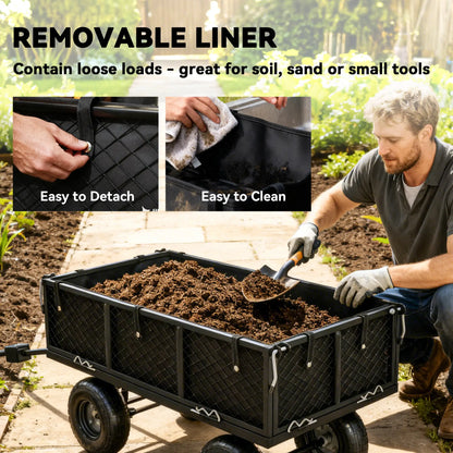 Steel Garden Cart, Utility Wagon, Removable Liner, Quick-Release Sides, 10" Wheels, 660lbs Capacity Folding Garden Carts at Gallery Canada