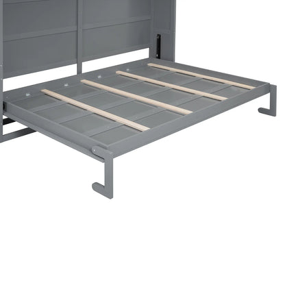 Murphy Bed with Storage, Space-saving Wall Bed, 117.5" L x 16" W x 88" H, Grey Bed Frames at Gallery Canada