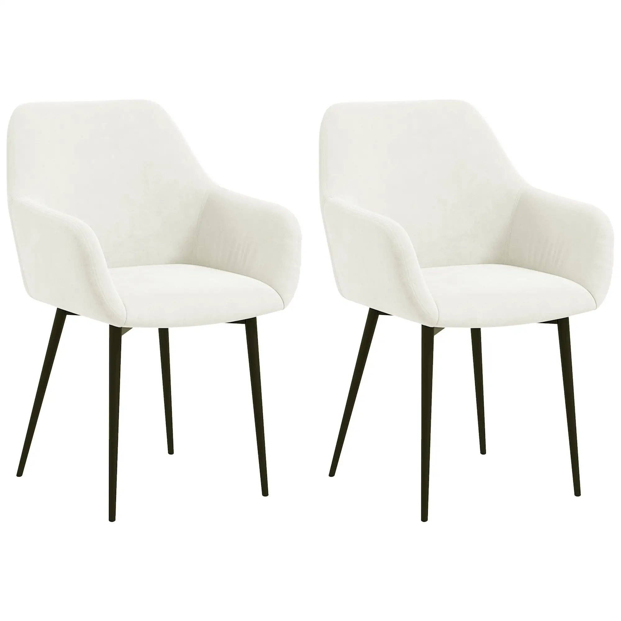 Velvet Fabric Dining Chairs Set of 2, Steel Legs, Cream White Dining Chairs at Gallery Canada