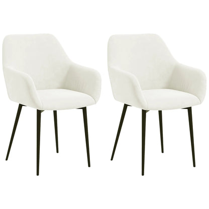 Velvet Fabric Dining Chairs Set of 2, Steel Legs, Cream White Dining Chairs at Gallery Canada