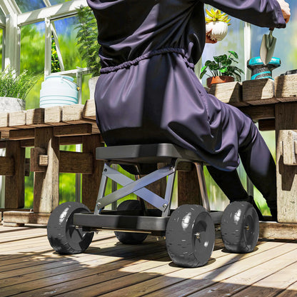 Rolling Garden Stool With Tool Tray, 19.7" x 19.3" x 12.6", Black Garden Accessories at Gallery Canada