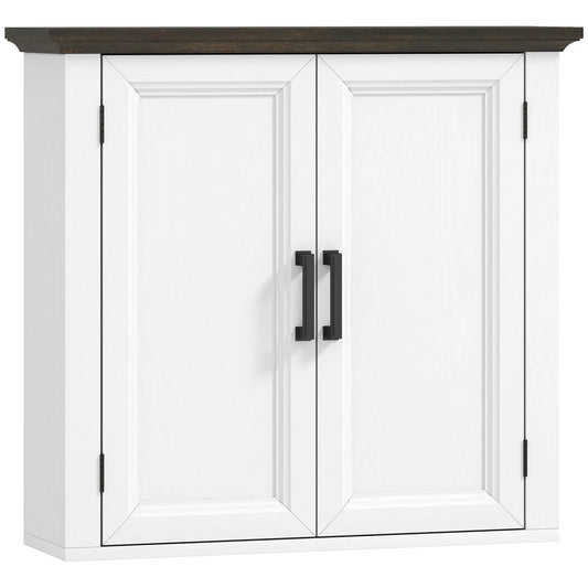 Farmhouse Medicine Cabinet, Wall Mounted, 2 Doors, Adjustable Shelf, White Wall Mounted Cabinets Distressed White, Distressed Brown at Gallery Canada
