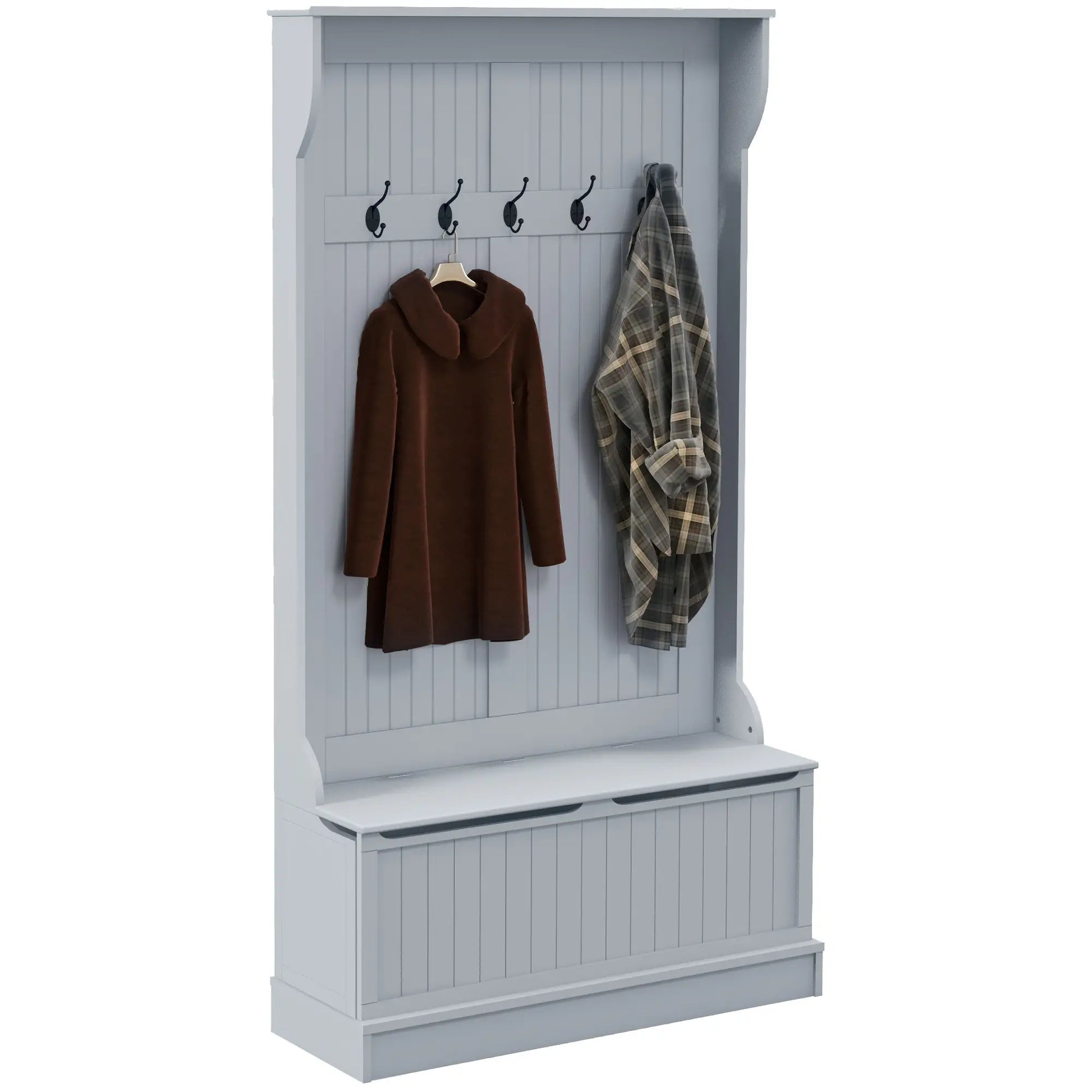 3-In-1 Entryway Hall Tree, Coat Rack, Bench, Shoe Storage, 5 Hooks, Grey Clothing Storage at Gallery Canada