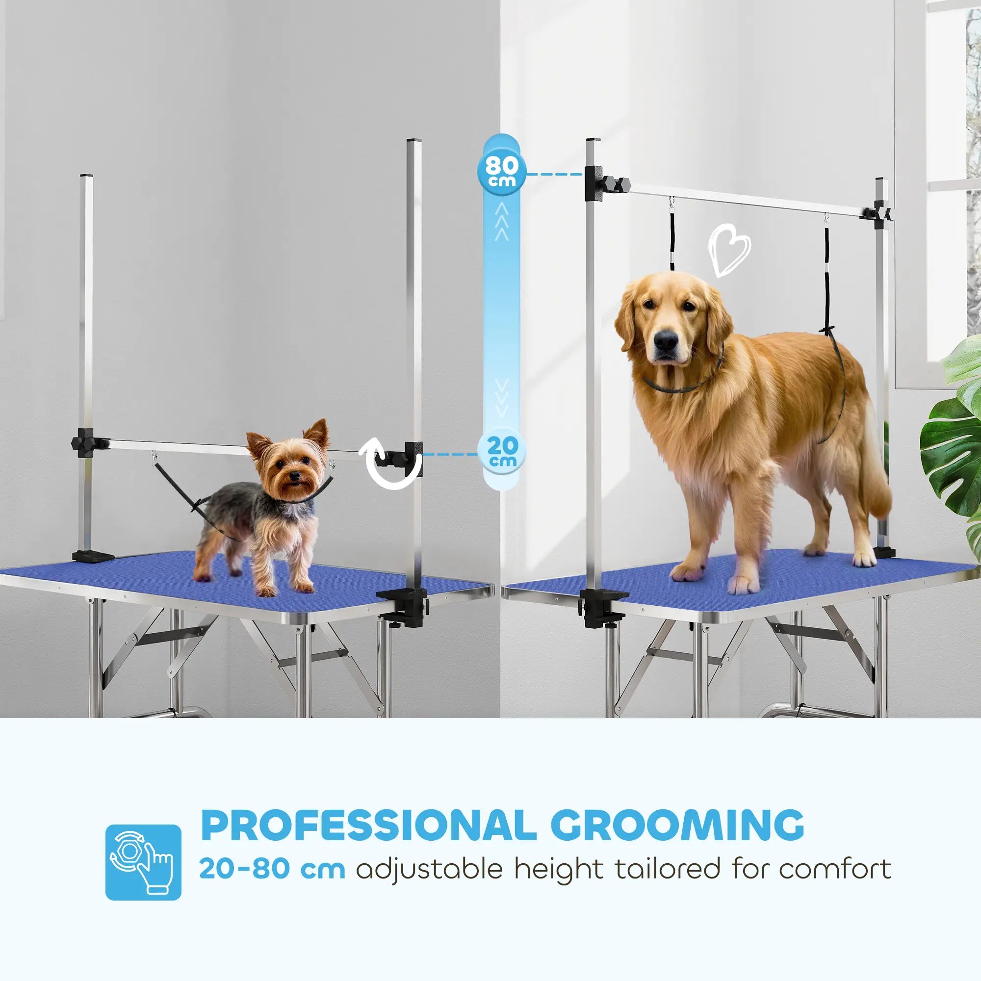 Adjustable Dog Grooming Table, 2 Safety Slings, Storage Basket, Blue Dog Grooming Tables at Gallery Canada