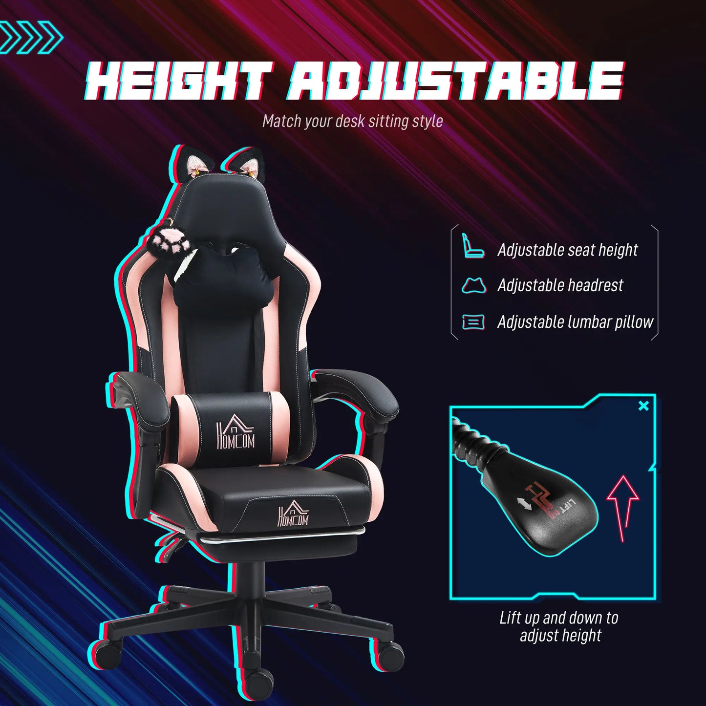 Racing Gamer Chair, Faux Leather, with Footrest, Headrest, Lumbar Support, Black Video Game Chairs at Gallery Canada