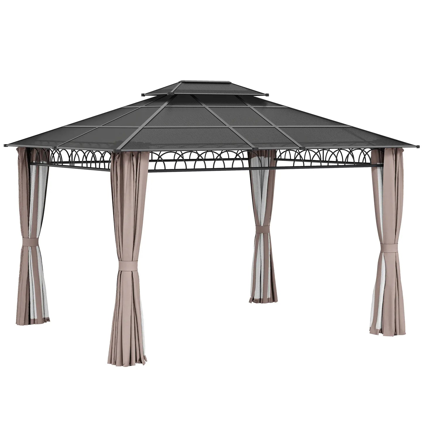 10' x 12' Hardtop Gazebo, Polycarbonate Roof, Steel Frame, Khaki Gazebos Black Roof, Dark Grey Frame, Khaki Curtains at Gallery Canada