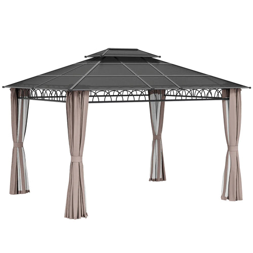 10' x 12' Hardtop Gazebo, Polycarbonate Roof, Steel Frame, Khaki
