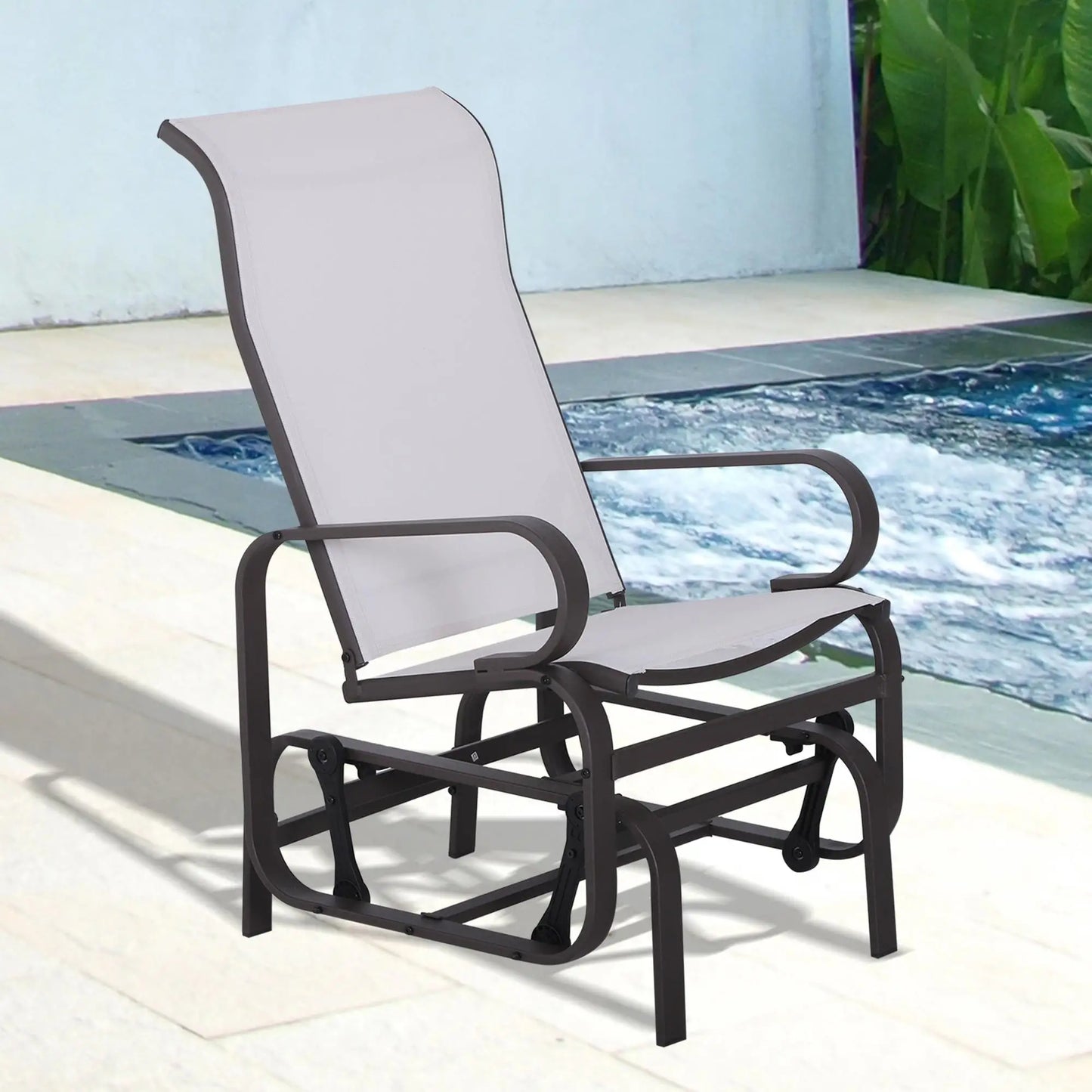 Outdoor Mesh Glider Swing Chair, Patio Garden Rocking Seat, Brown Beige Outdoor Gliders at Gallery Canada