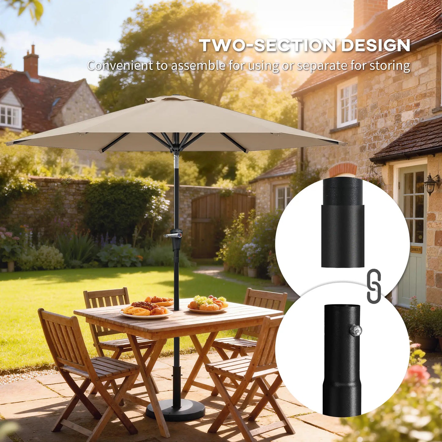 Outdoor Sun Umbrella, 6 Ribs, Khaki Patio Umbrellas at Gallery Canada