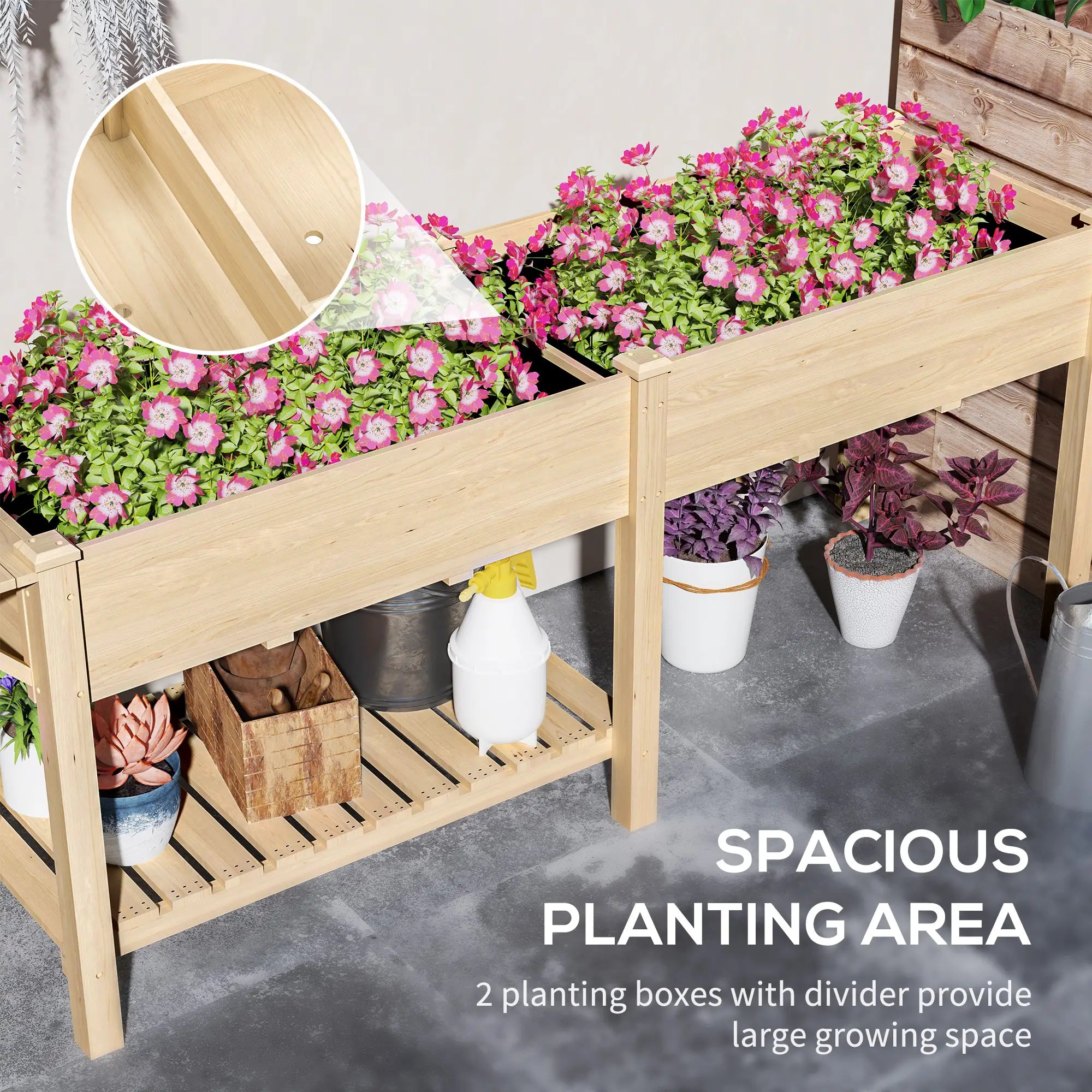 Raised Garden Bed, Wood Planter Box with Side Table, Natural Raised Garden Beds at Gallery Canada